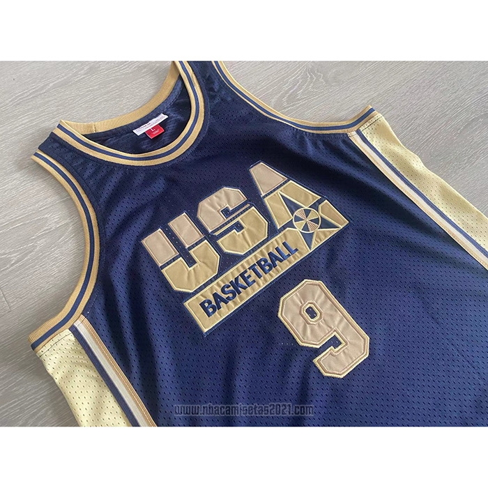 Camiseta USA 1992 Michael Jordan #9 Azul Oro